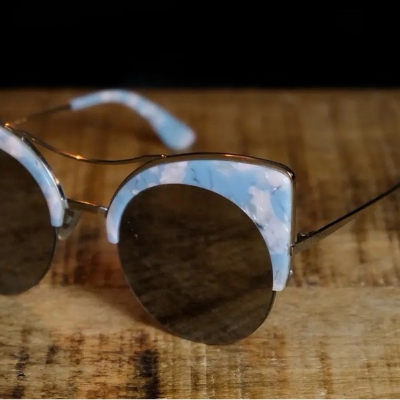 GENTLE MONSTER Accessories - GENTLE MONSTER Blue Marble Cat-Eye Sunglasses with Gold Frame